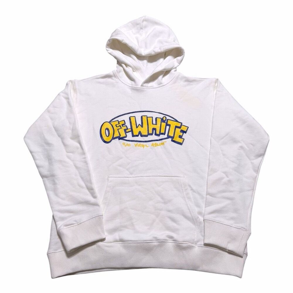 Off-White Kids White Yellow Blue Doodle Graphic Hoodie Kids size Large (14) NWT